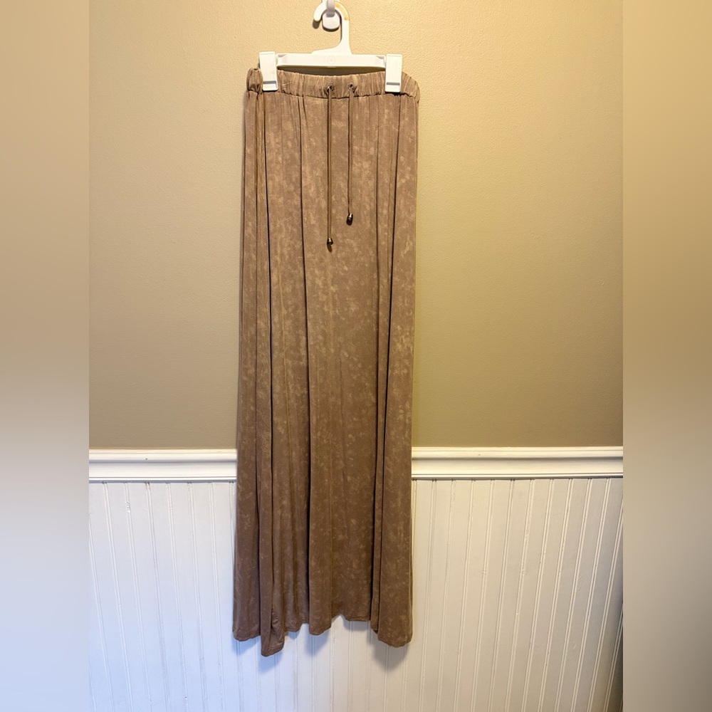 Elegant Acid Wash Tan Maxi Skirt